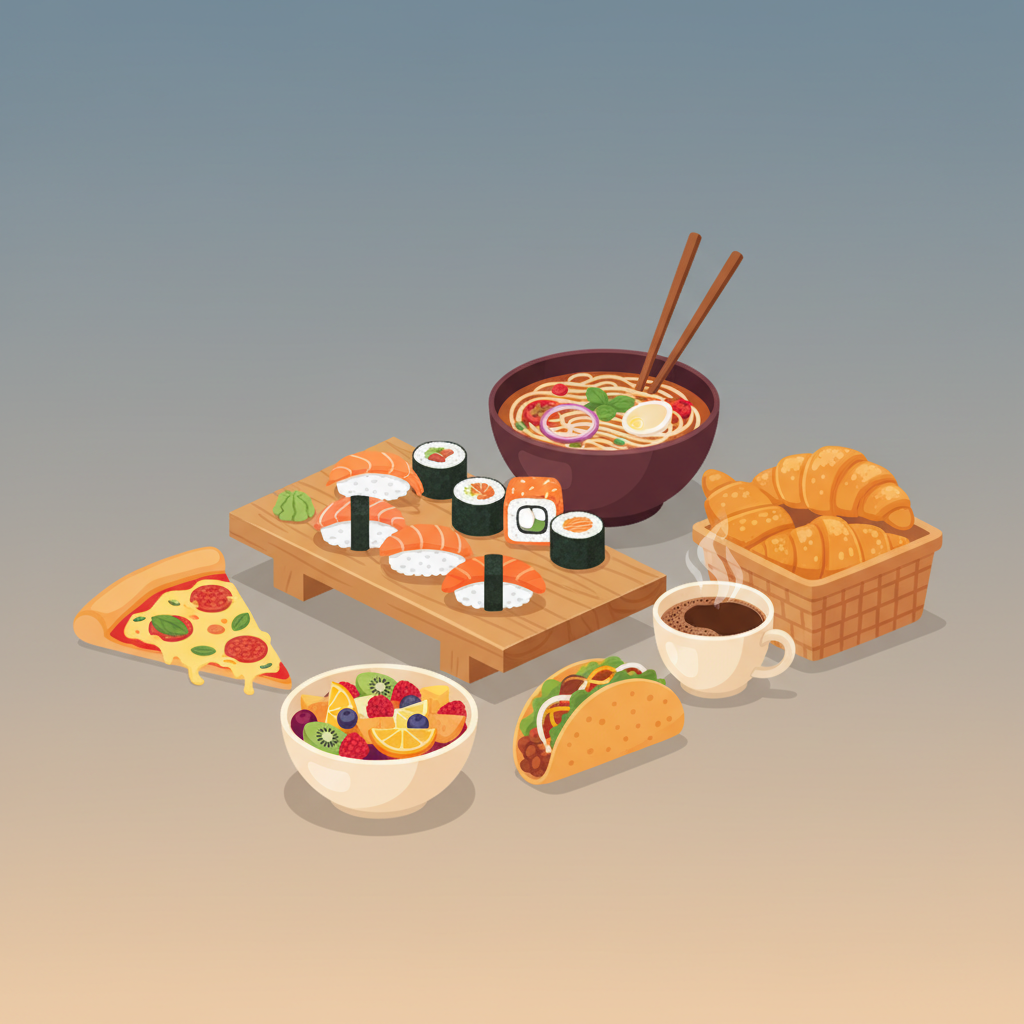 Wortschatzillustration zu 食べ物