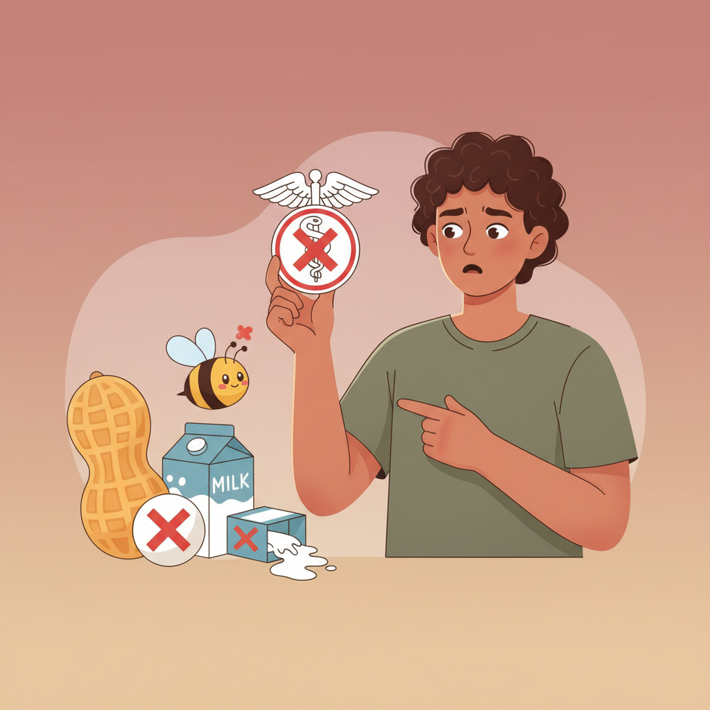 Wortschatzillustration zu Soy alérgico a